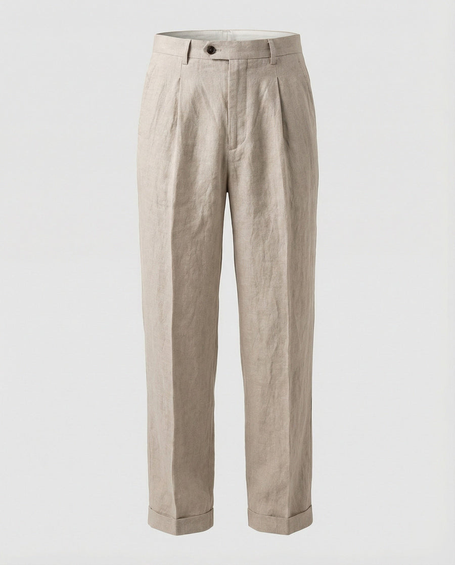 Dorian Elegant Linen Trousers in Khaki