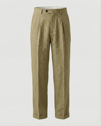 Dorian Elegant Linen Trousers in Olive Green