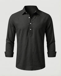 Dorian Lightweight Linen Shirt with Button Front in Black