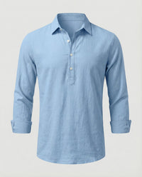 Dorian Lightweight Linen Shirt with Button Front in Blue