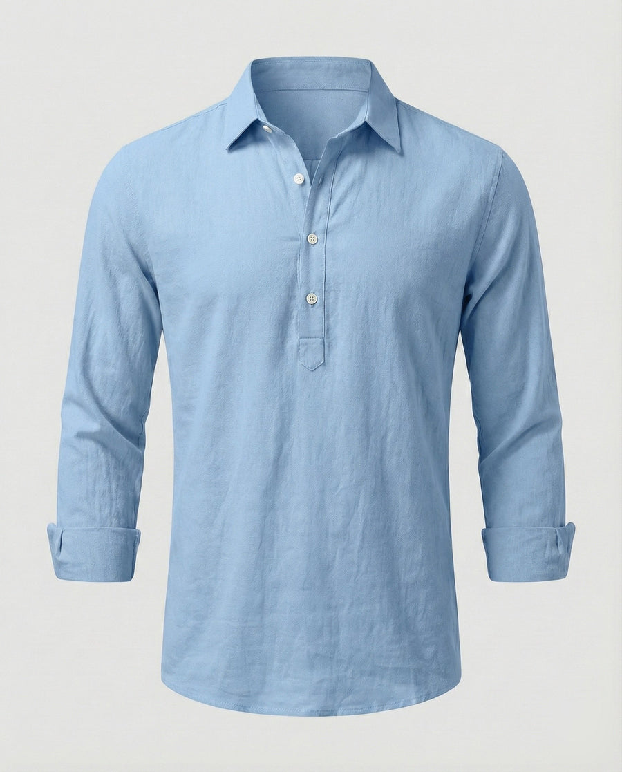 Dorian Lightweight Linen Shirt with Button Front in Blue