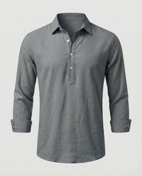 Dorian Lightweight Linen Shirt with Button Front in Grey