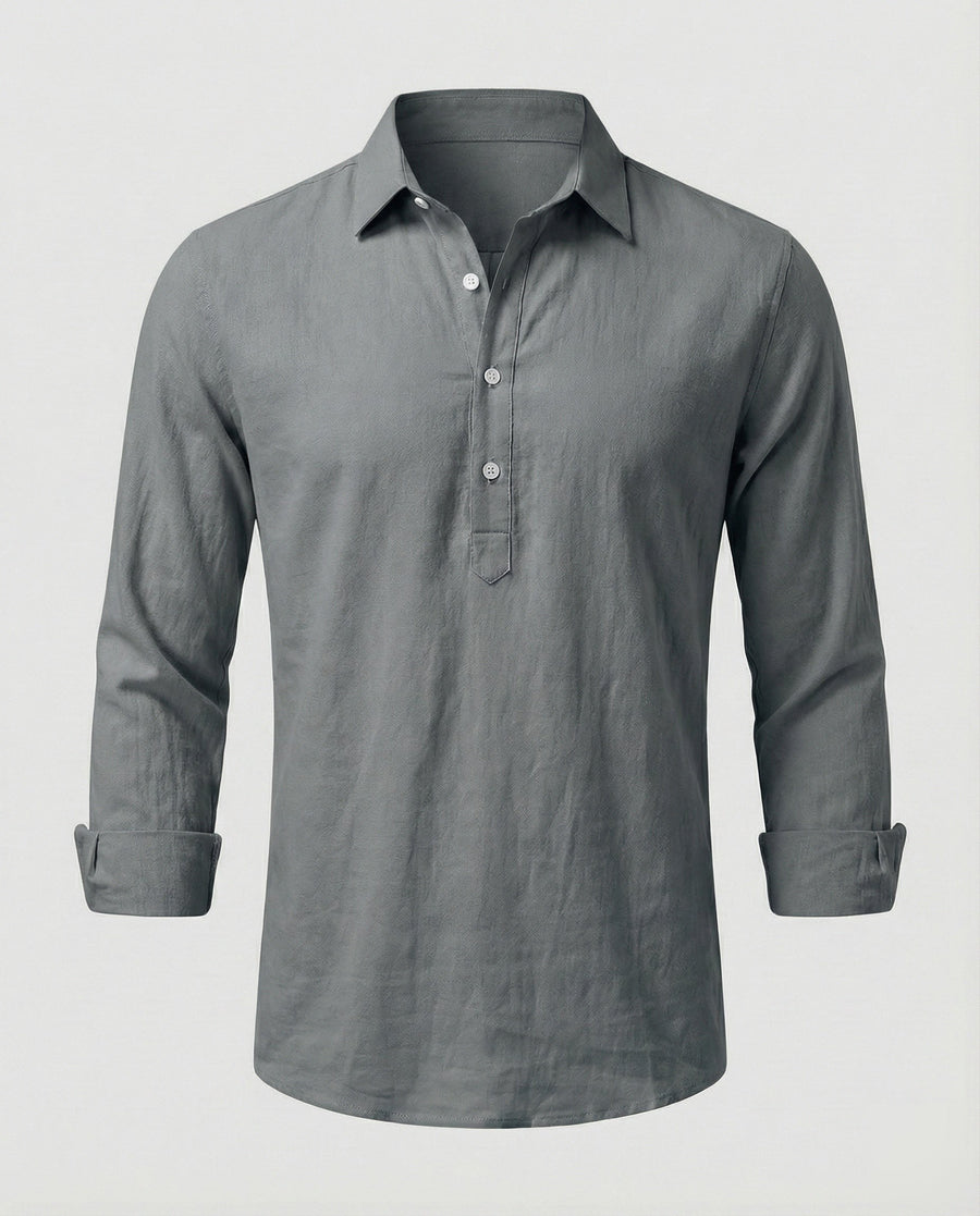 Dorian Lightweight Linen Shirt with Button Front in Grey