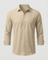 Dorian Lightweight Linen Shirt with Button Front in Khaki