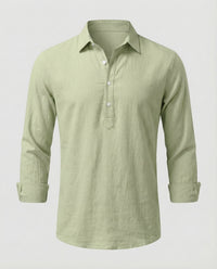 Dorian Lightweight Linen Shirt with Button Front in Light Green