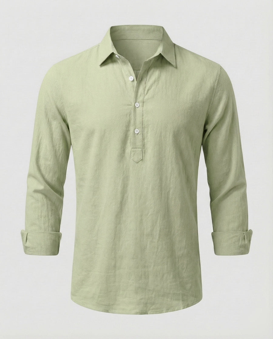 Dorian Lightweight Linen Shirt with Button Front in Light Green