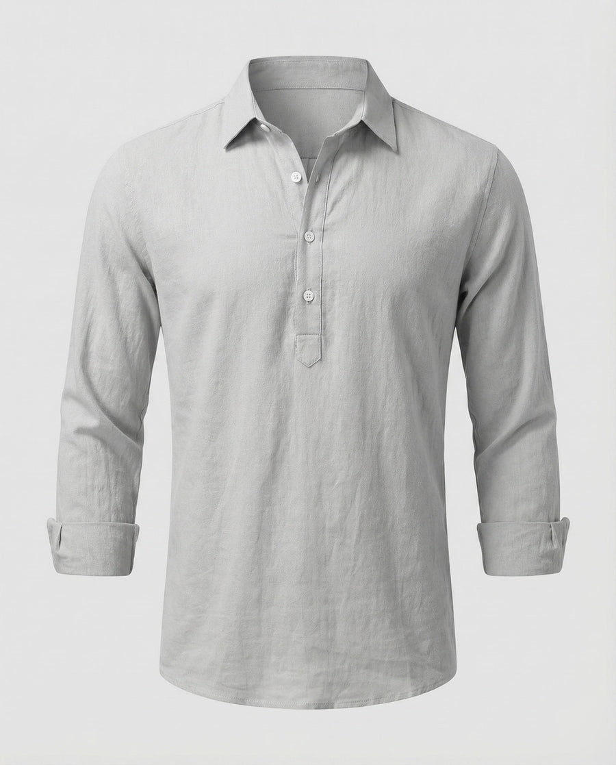 Dorian Lightweight Linen Shirt with Button Front in White