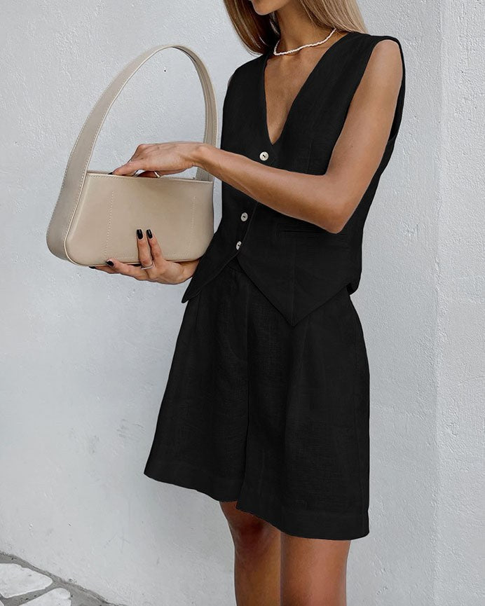 Dorian Linen Vest in Black