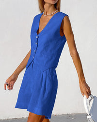 Dorian Linen Vest in Blue