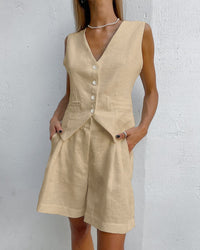 Dorian Linen Vest in Khaki