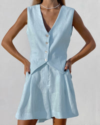 Dorian Linen Vest in Light Blue