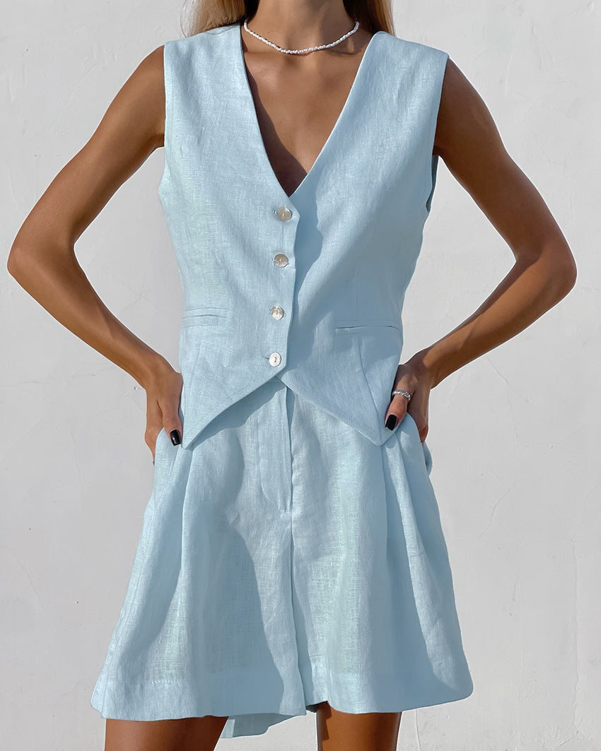 Dorian Linen Vest in Light Blue
