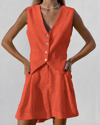 Dorian Linen Vest in Orange