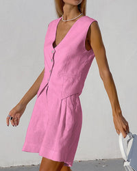 Dorian Linen Vest in Pink