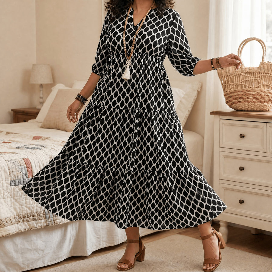 Dorianne Women's Boho Maxi Dress with Pockets in Black