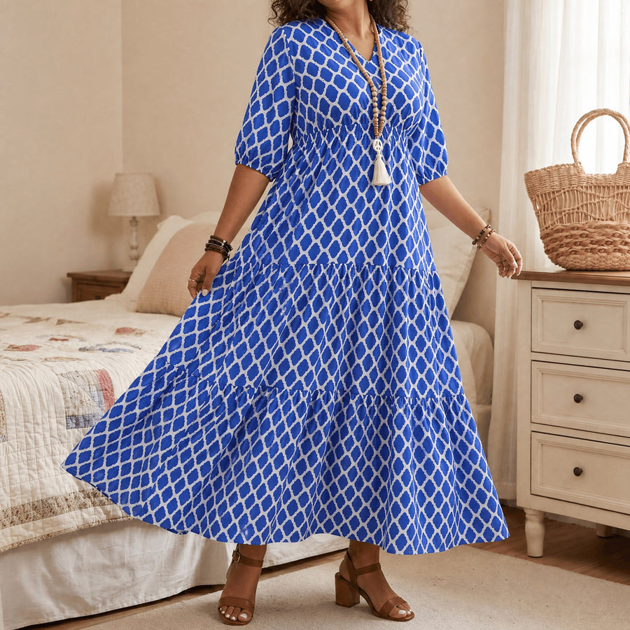 Dorianne Women's Boho Maxi Dress with Pockets in Blue
