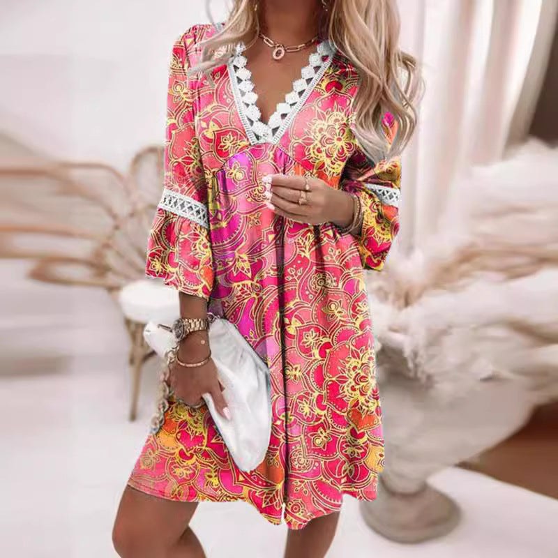 Dorothea Casual Dress with V-Neck and Ruffles in Light Grey