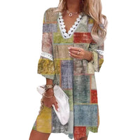 Dorothea Casual Dress with V-Neck and Ruffles in Light Grey