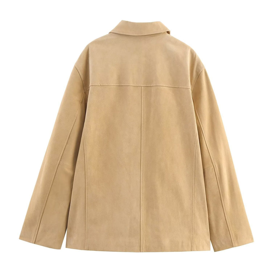 Dorothea Casual Leather Jacket with Pockets in Buttergelb