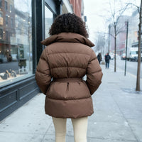 Dorothea Elegant Jacket with Stand Collar and Fitted in Brown