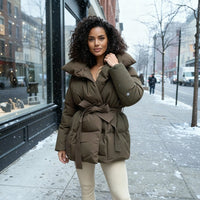 Dorothea Elegant Jacket with Stand Collar and Fitted in Dark Green