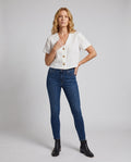 Dorothea Elegant Linen Blouse with V-Neck and Button Front