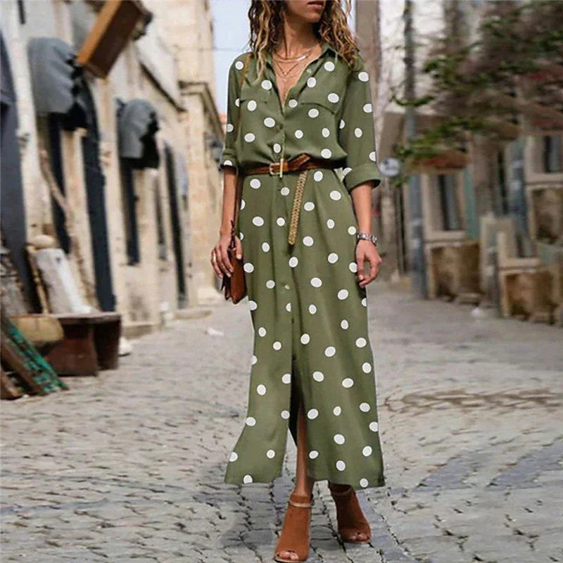 Dot Women's Polka Dot Wide-Leg Jumpsuit with Belt & V-Neck in Army Green