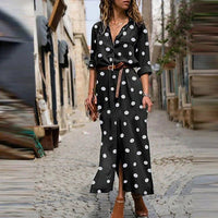 Dot Women's Polka Dot Wide-Leg Jumpsuit with Belt & V-Neck in Black