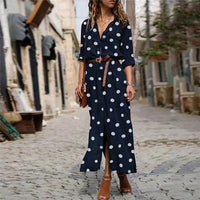 Dot Women's Polka Dot Wide-Leg Jumpsuit with Belt & V-Neck in Navy