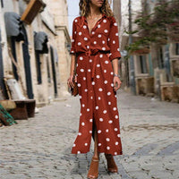 Dot Women's Polka Dot Wide-Leg Jumpsuit with Belt & V-Neck in Red