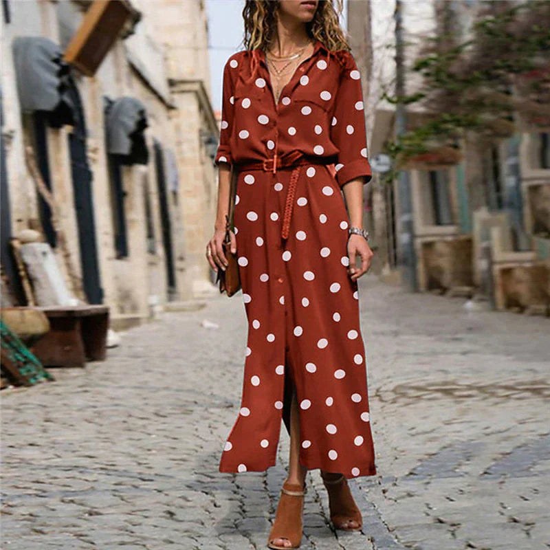 Dot Women's Polka Dot Wide-Leg Jumpsuit with Belt & V-Neck in Red