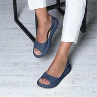 Drift Women's Peep Toe Flatform Slide Sandals Wide Strap in Blue