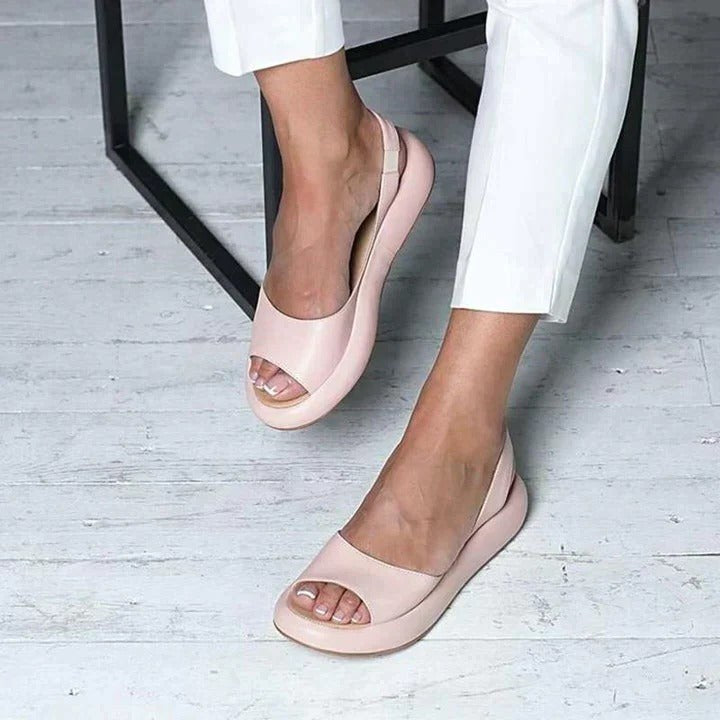 Drift Women's Peep Toe Flatform Slide Sandals Wide Strap in Pink