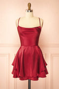 Satin Short Dress with Lace-Up Back