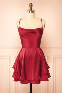 Satin Short Dress with Lace-Up Back