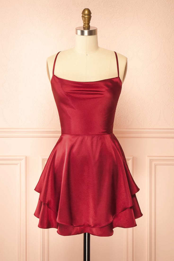 Satin Short Dress with Lace-Up Back