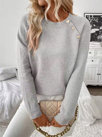 Karine | Women's Crew Neck Sweater with Shoulder Button Detail