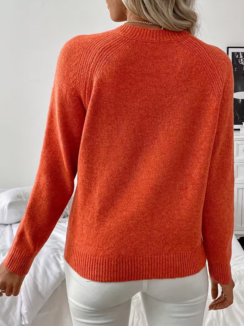 Karine | Women's Crew Neck Sweater with Shoulder Button Detail