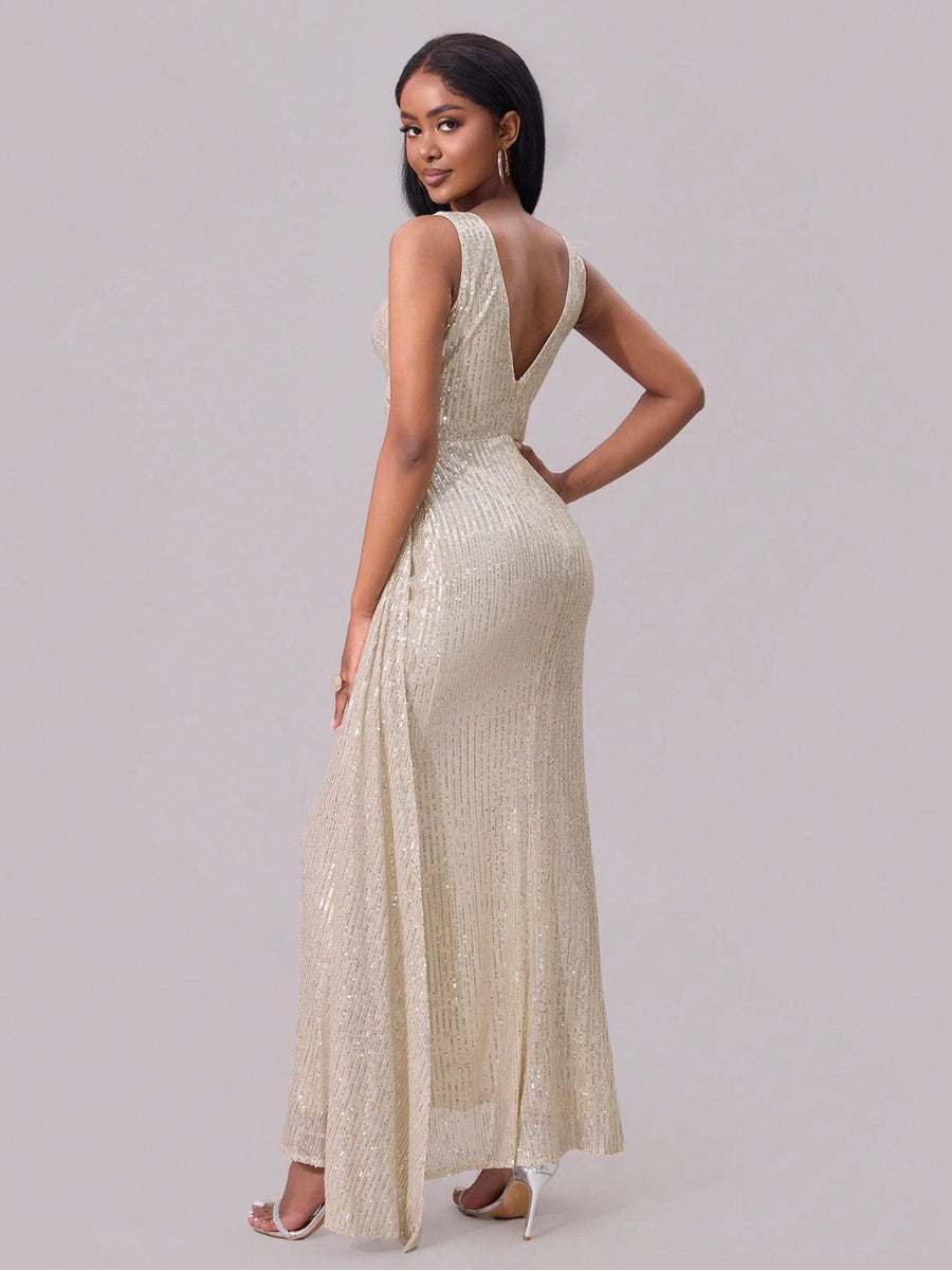 Isabelle Sequin Surplice Maxi Dress