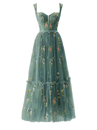 1930s Floral Mesh Boned Lace-Up Dress