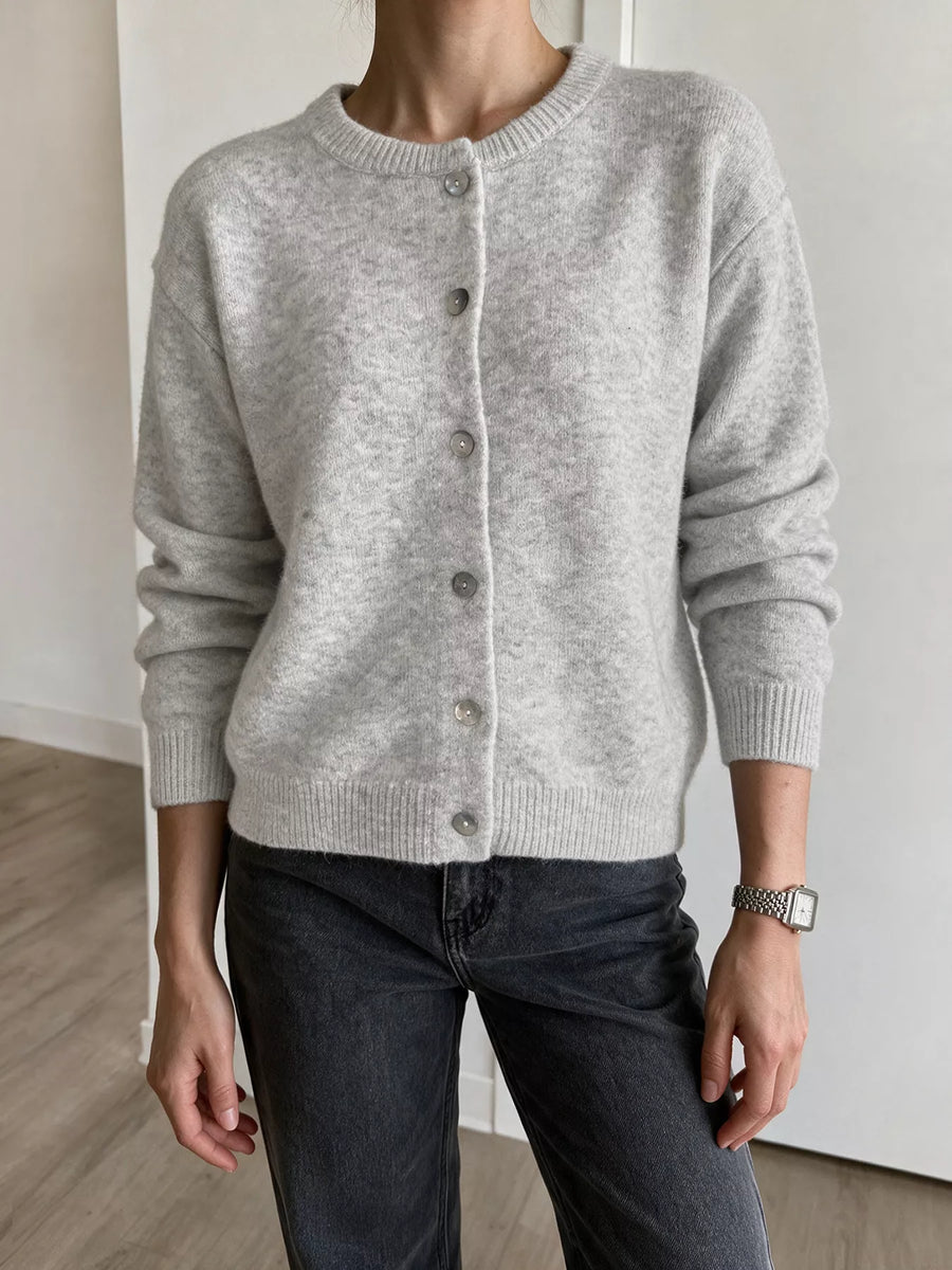 Crew Neck Button Down Cardigan
