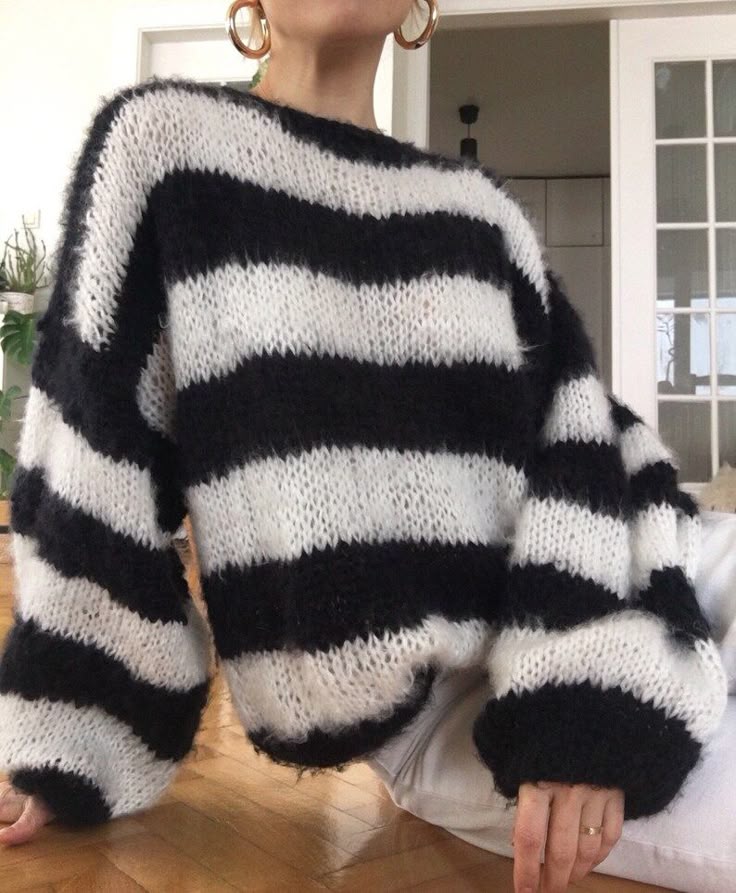 Hand Knitted Mohair Stripe Sweater: Oversized Chunky Wool Jumper Etsy