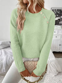 Karine | Women's Crew Neck Sweater with Shoulder Button Detail