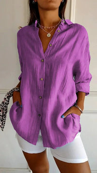 Ealasaid Women's Relaxed Fit Button-Down Blouse in Purple