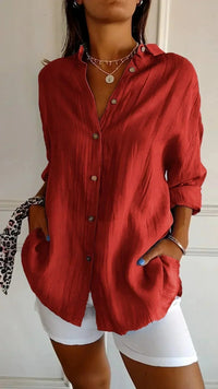 Ealasaid Women's Relaxed Fit Button-Down Blouse in Red