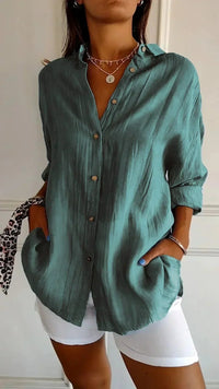Ealasaid Women's Relaxed Fit Button-Down Blouse in Teal