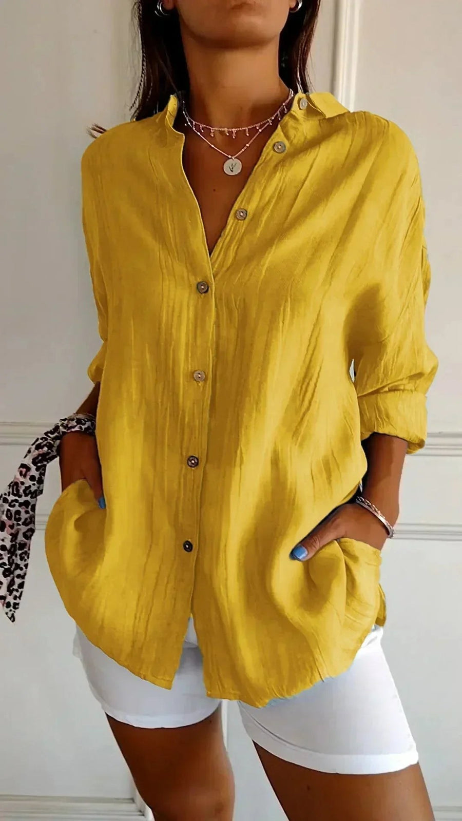 Ealasaid Women's Relaxed Fit Button-Down Blouse in Yellow