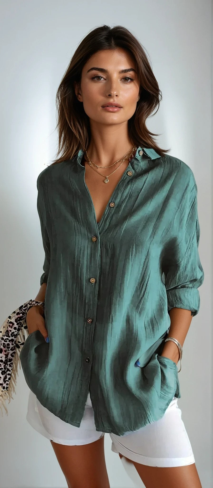 Ealasaid Women's Relaxed Fit Button-Down Blouse