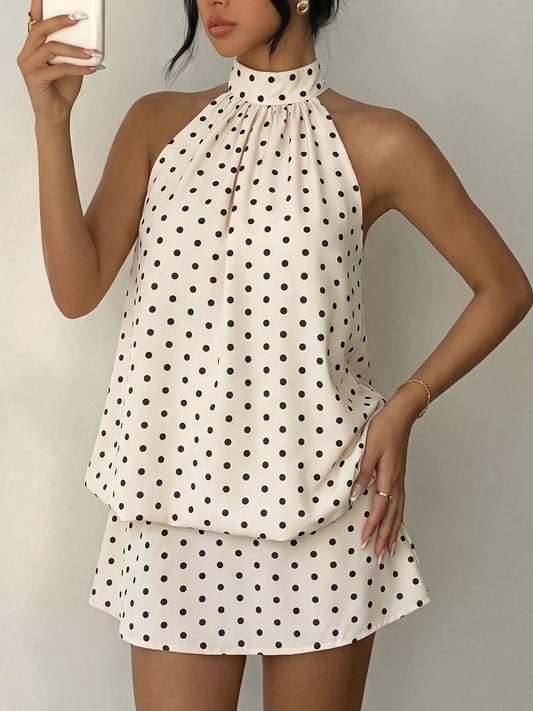 Violet Polka Dot Halter Mini Dress