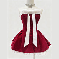 Iola Red Velvet Strapless Mini Dress
